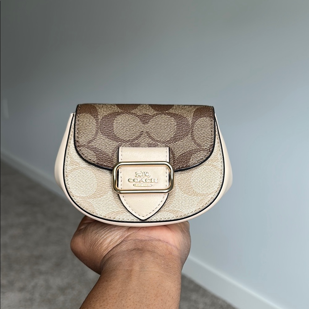 Coach Brown and Cream Mini Bag with Signature Monogram